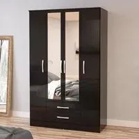 Lynx 4 Door Combi Wardrobe - Black, High Gloss