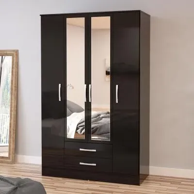 Lynx 4 Door Combi Wardrobe - Black, High Gloss image