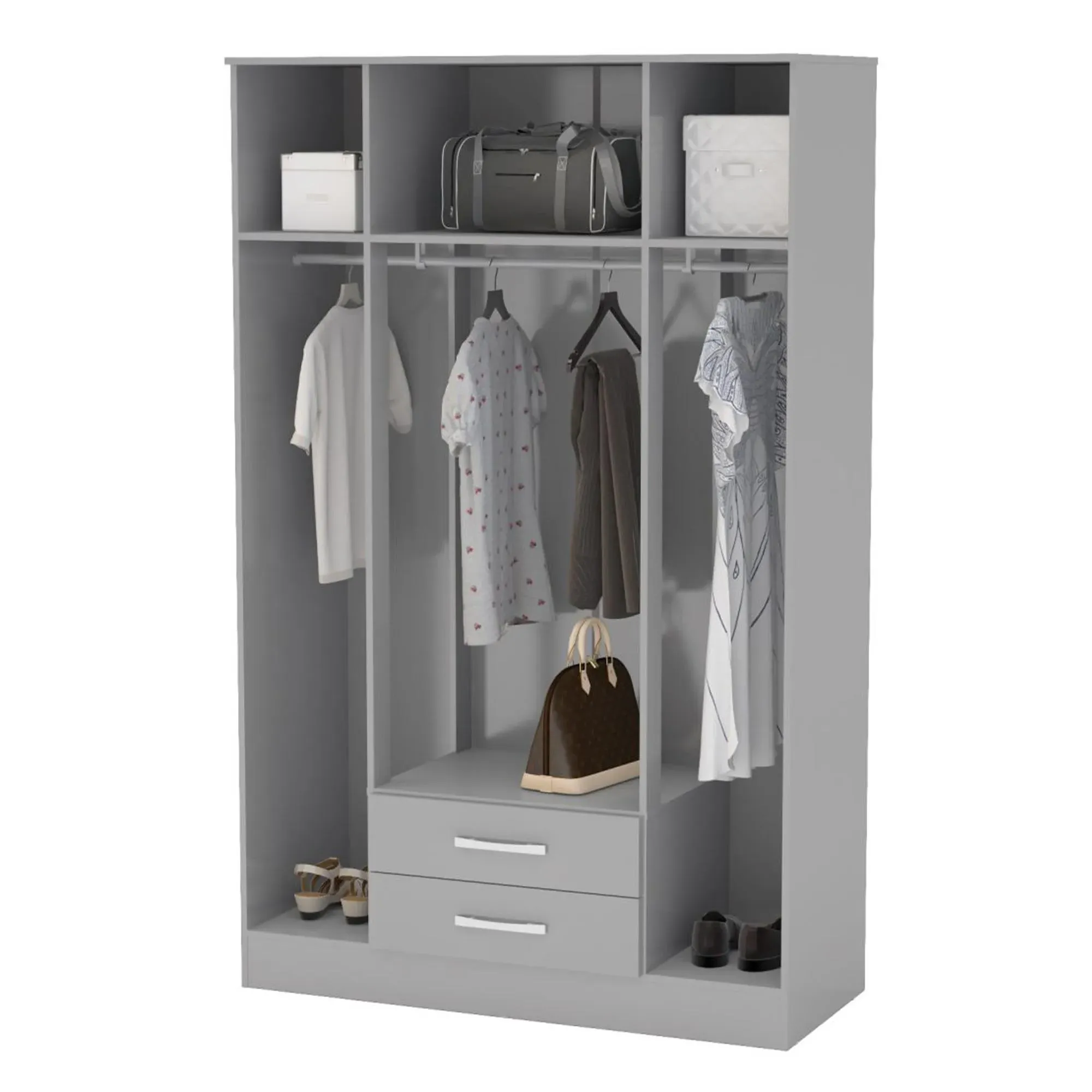 Lynx 4 Door Combi Wardrobe - Grey, High Gloss