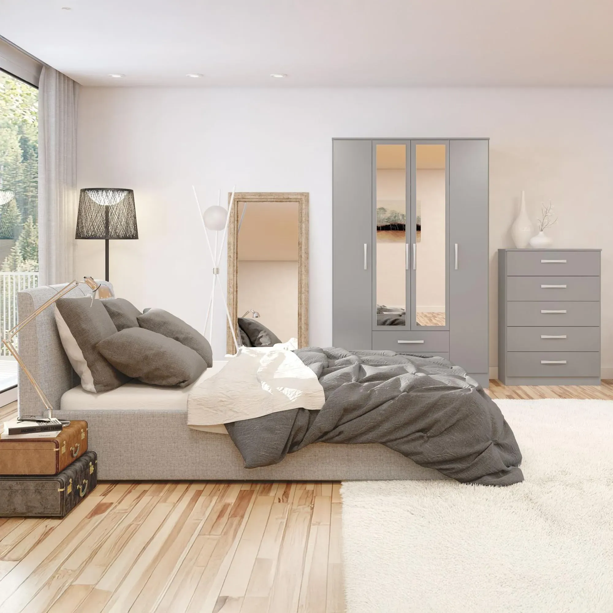 Lynx 4 Door Combi Wardrobe - Grey, High Gloss