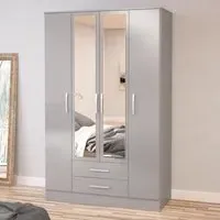 Lynx 4 Door Combi Wardrobe - Grey, High Gloss