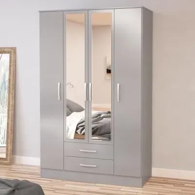 Lynx 4 Door Combi Wardrobe - Grey, High Gloss