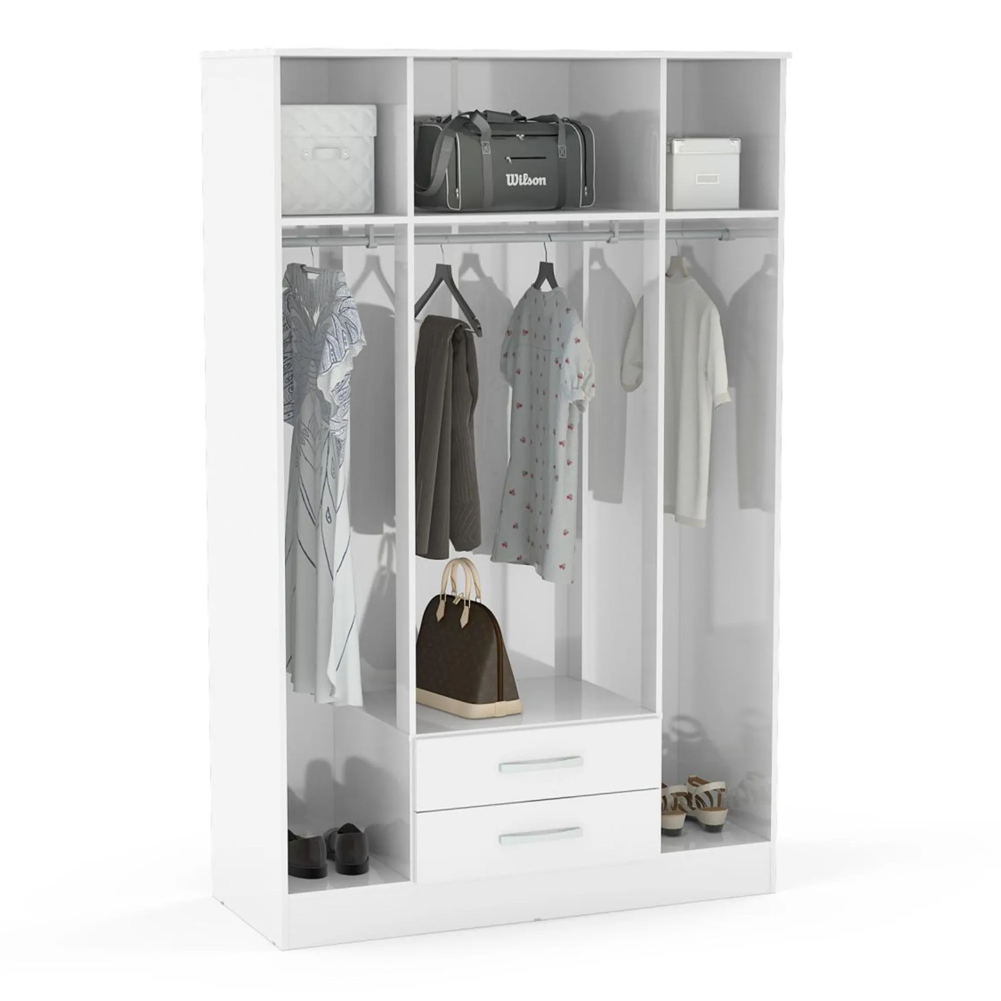 Lynx 4 Door Combi Wardrobe - White, High Gloss