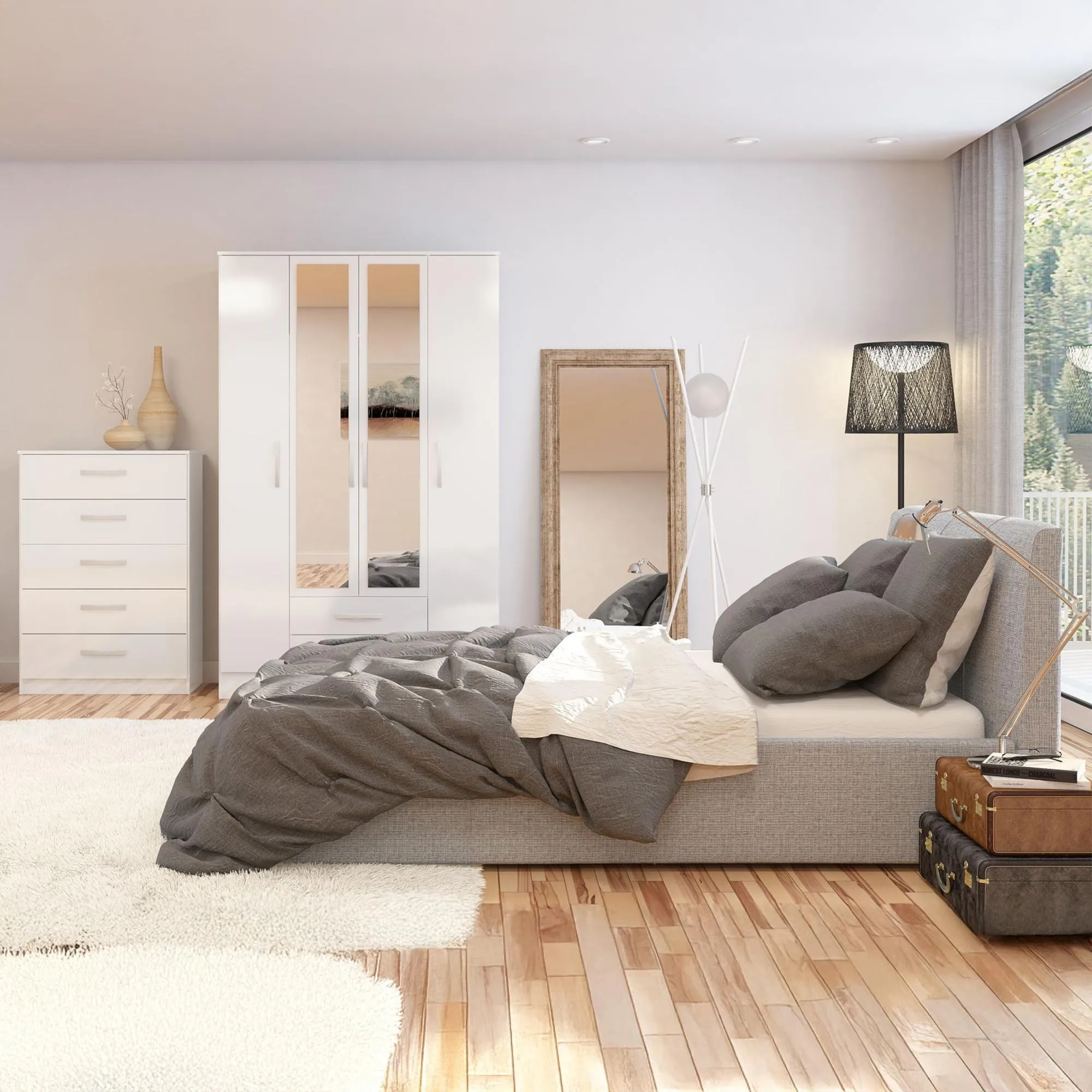 Lynx 4 Door Combi Wardrobe - White, High Gloss