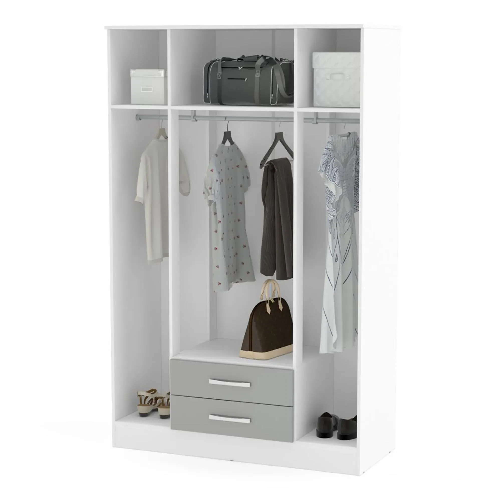 Lynx 4 Door Combi Wardrobe - White, High Gloss