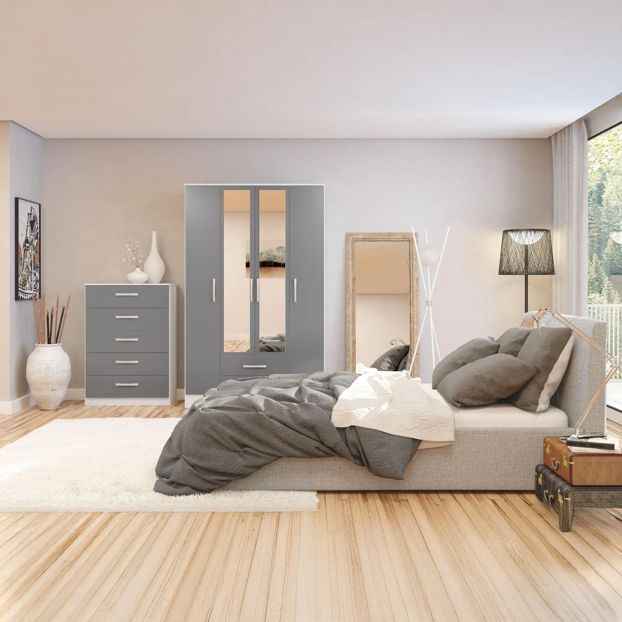 Lynx 4 Door Combi Wardrobe - White, High Gloss