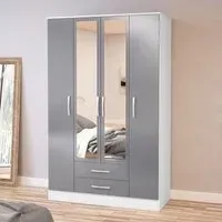 Lynx 4 Door Combi Wardrobe - White, High Gloss