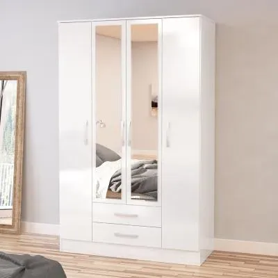 Lynx 4 Door Combi Wardrobe - White, High Gloss