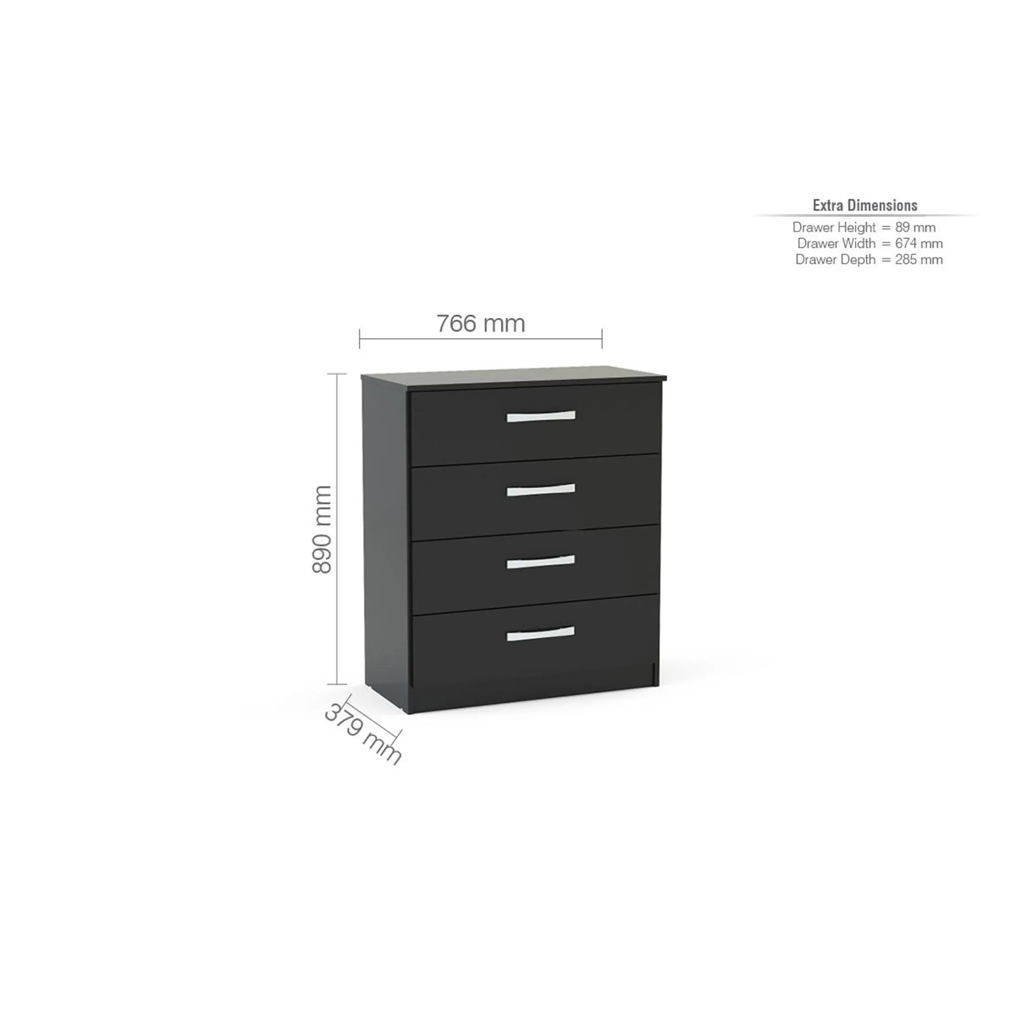 Lynx 4 Drawer Chest - Black, High Gloss