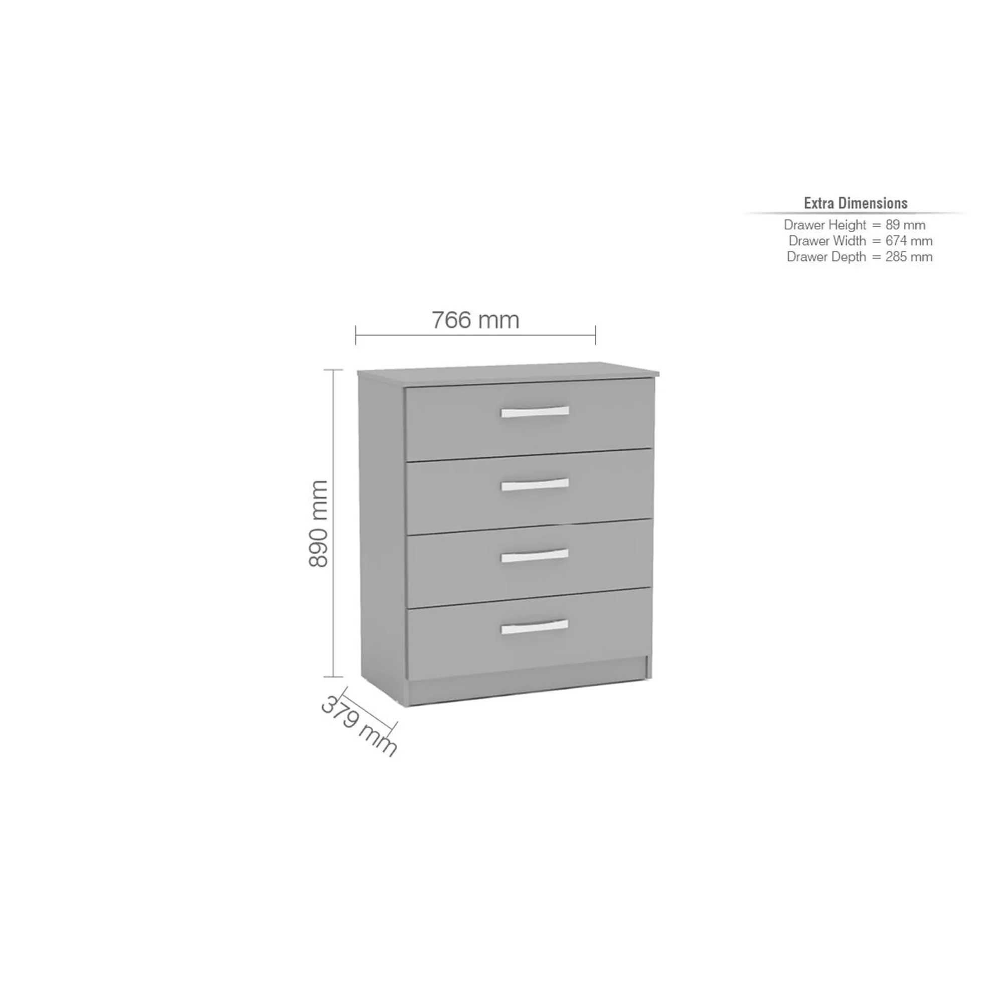 Lynx 4 Drawer Chest - Grey, High Gloss
