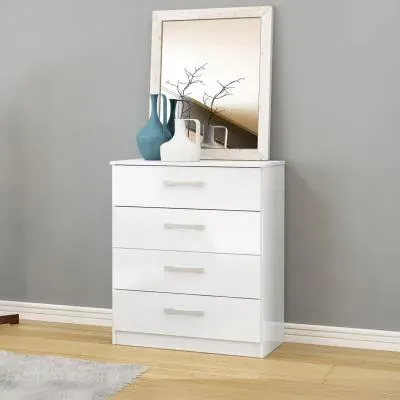 Lynx 4 Drawer Chest - White, High Gloss