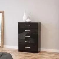 Lynx 5 Drawer Chest - Black, High Gloss