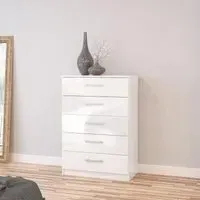 Lynx 5 Drawer Chest - White, High Gloss
