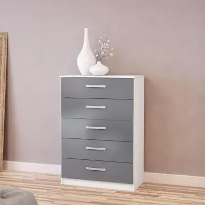 Lynx 5 Drawer Chest - White, High Gloss