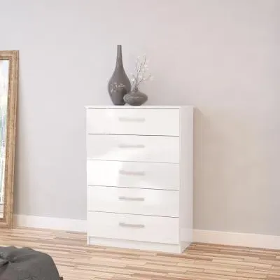Lynx 5 Drawer Chest - White, High Gloss