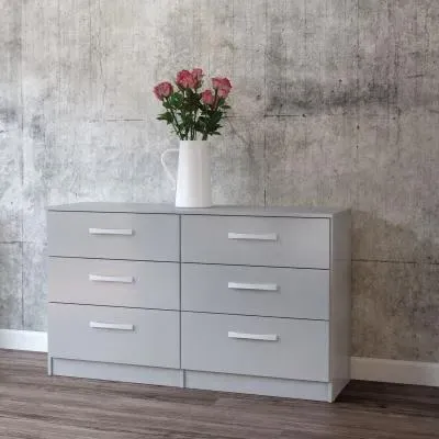 Lynx 6 Drawer Wide Chest - Grey, High Gloss