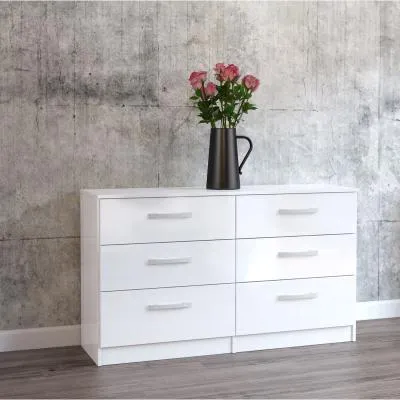 Lynx 6 Drawer Wide Chest - White, High Gloss