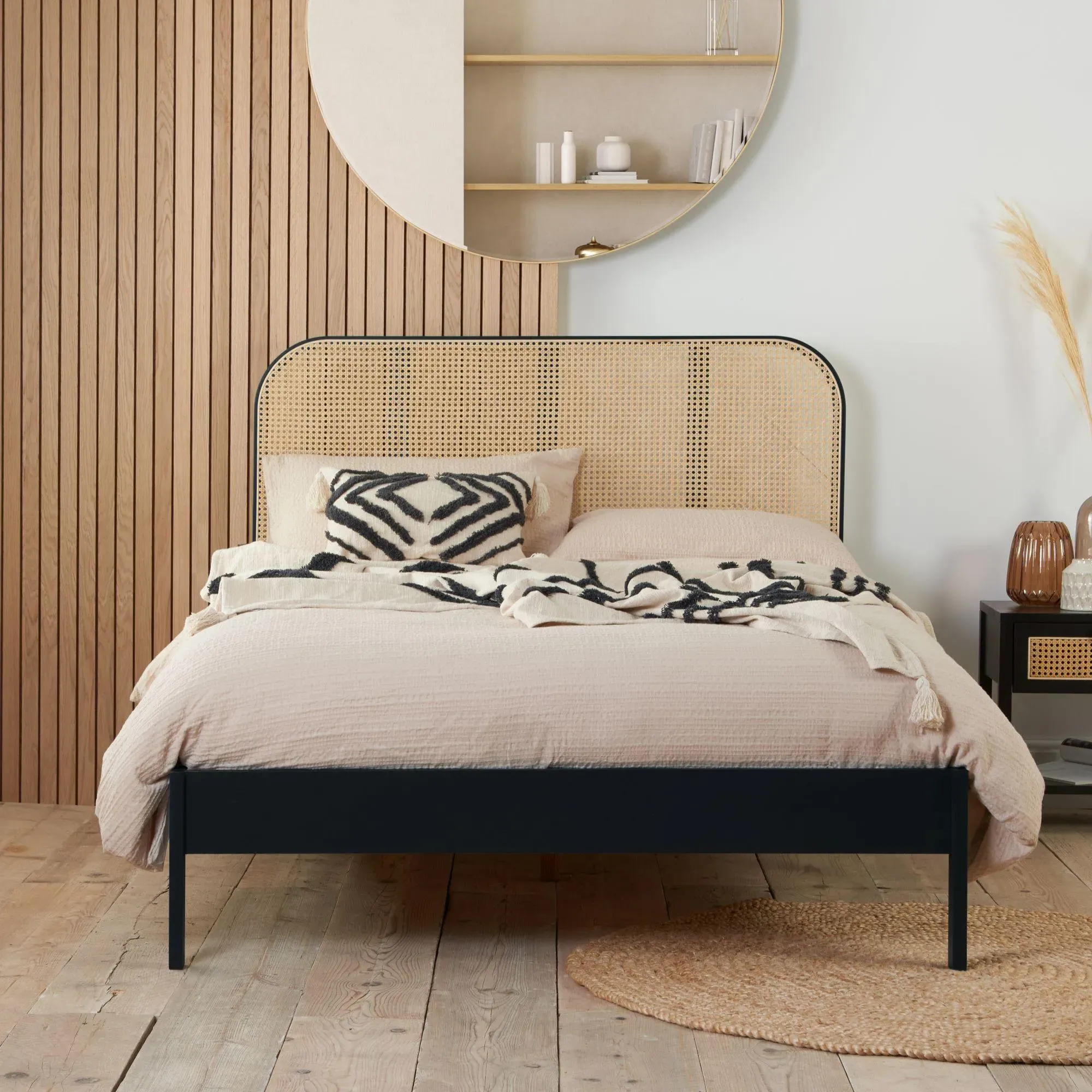 Margot Bed Frame - Black, Rattan