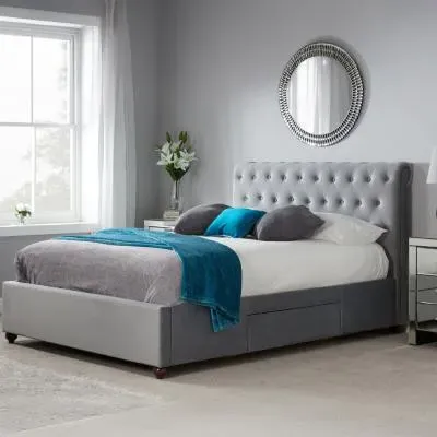 Marlow Velvet Fabric Bed - Grey