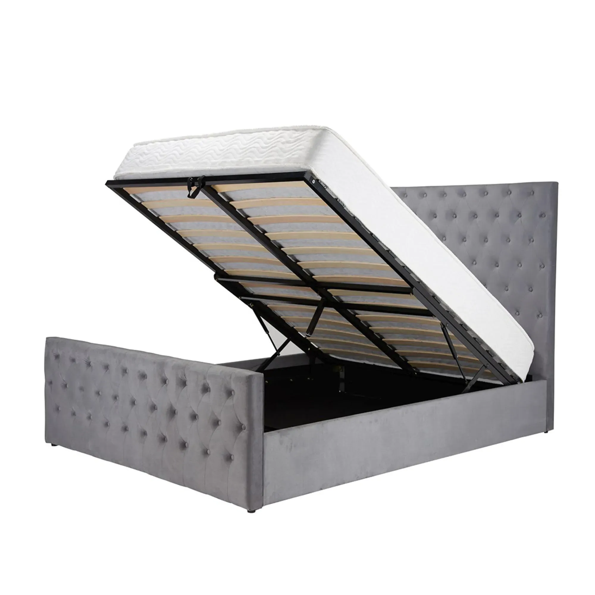 Marquis Ottoman Storage Bed - Grey, Velvet