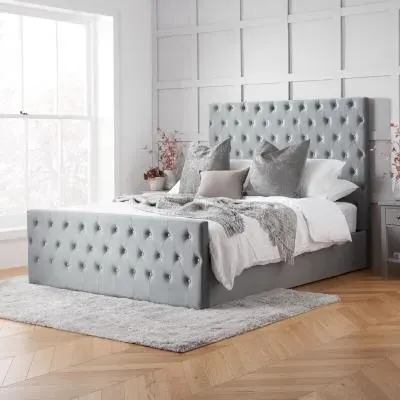 Marquis Ottoman Storage Bed - Grey, Velvet