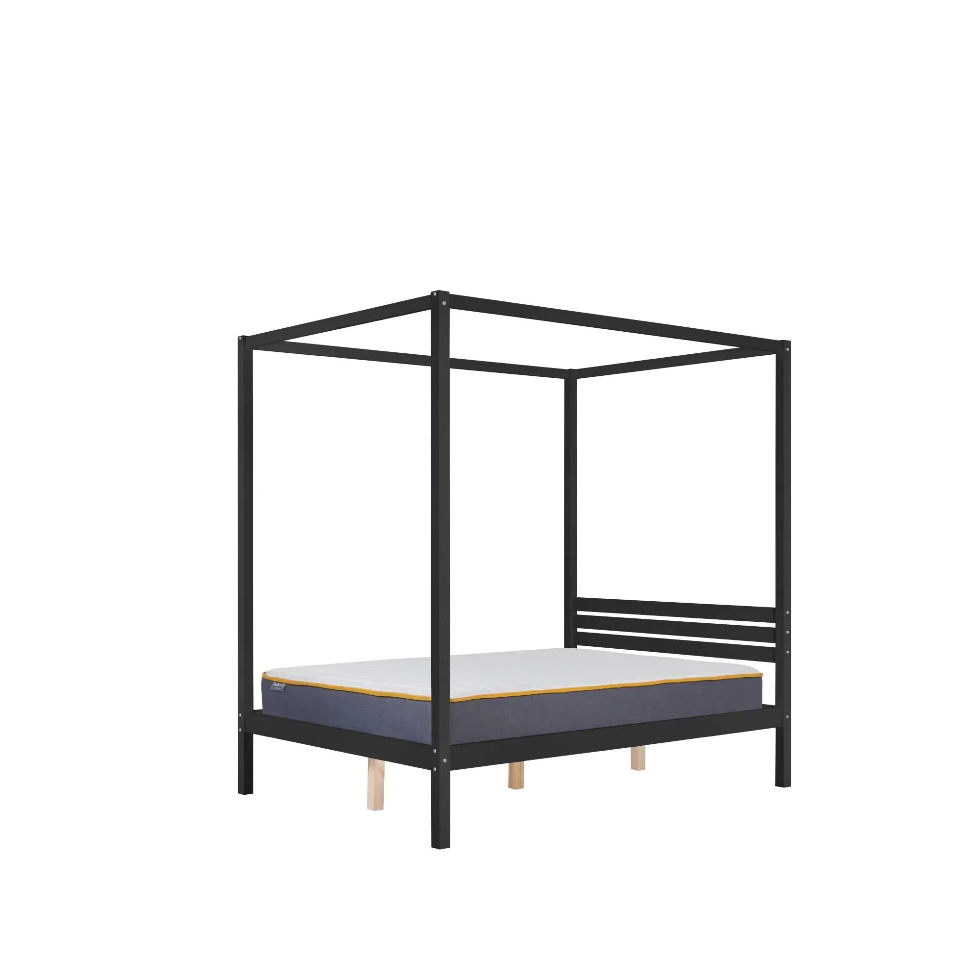 Mercia Four Poster Bed - Black, Wood