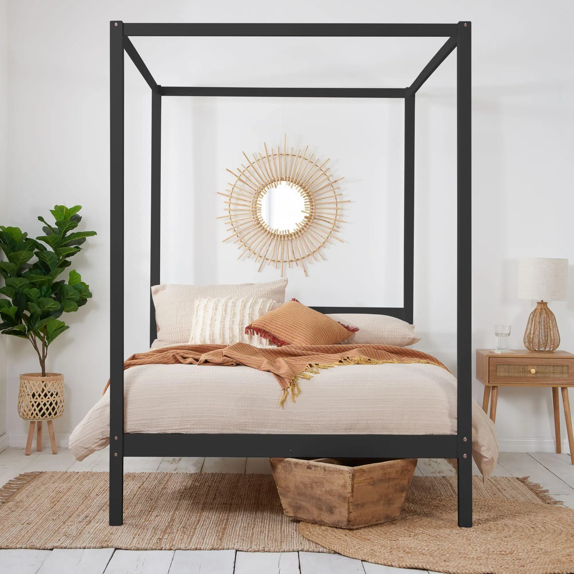 Mercia Four Poster Bed - Black, Wood