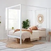 Mercia Four Poster Bed - White, Wood