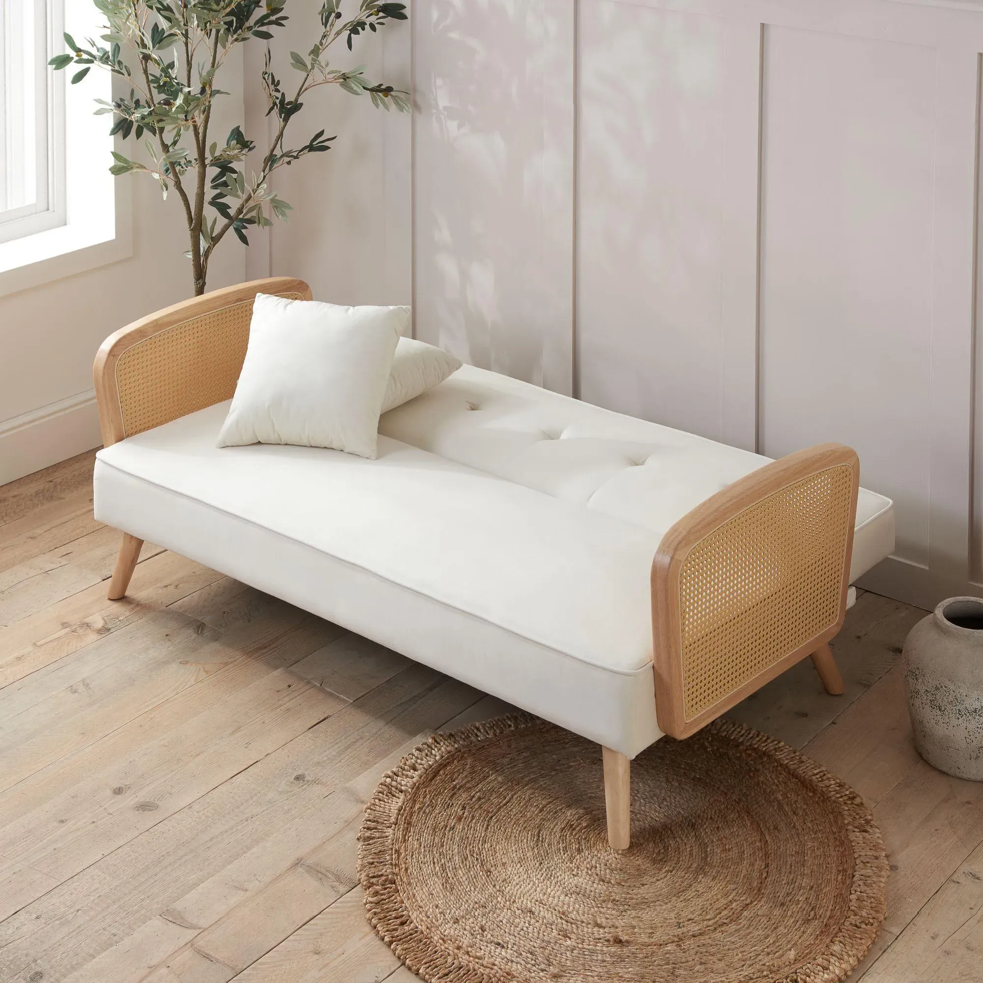 Mila 3-Seater Sofa Bed - White, Fabric