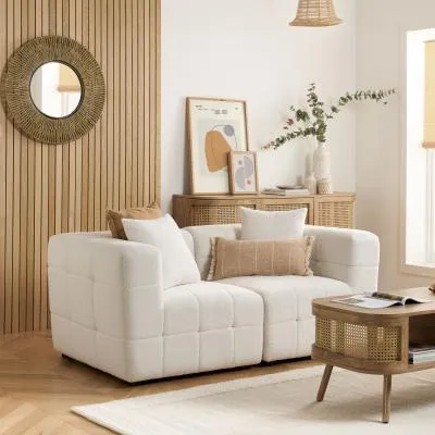 Milo 2-Seater Sofa - White, Boucle Fabric image