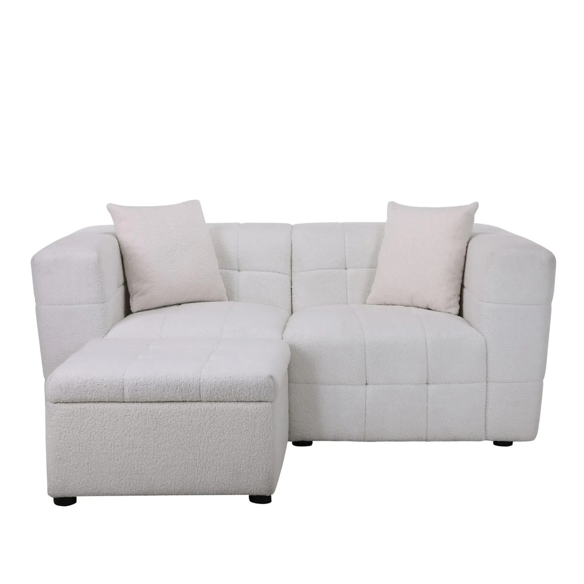Milo 2-Seater Sofa with Ottoman - White, Boucle Fabric