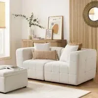 Milo 2-Seater Sofa with Ottoman - White, Boucle Fabric