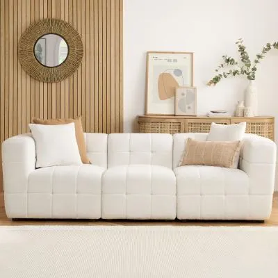Milo 3-Seater Sofa - White, Boucle Fabric image