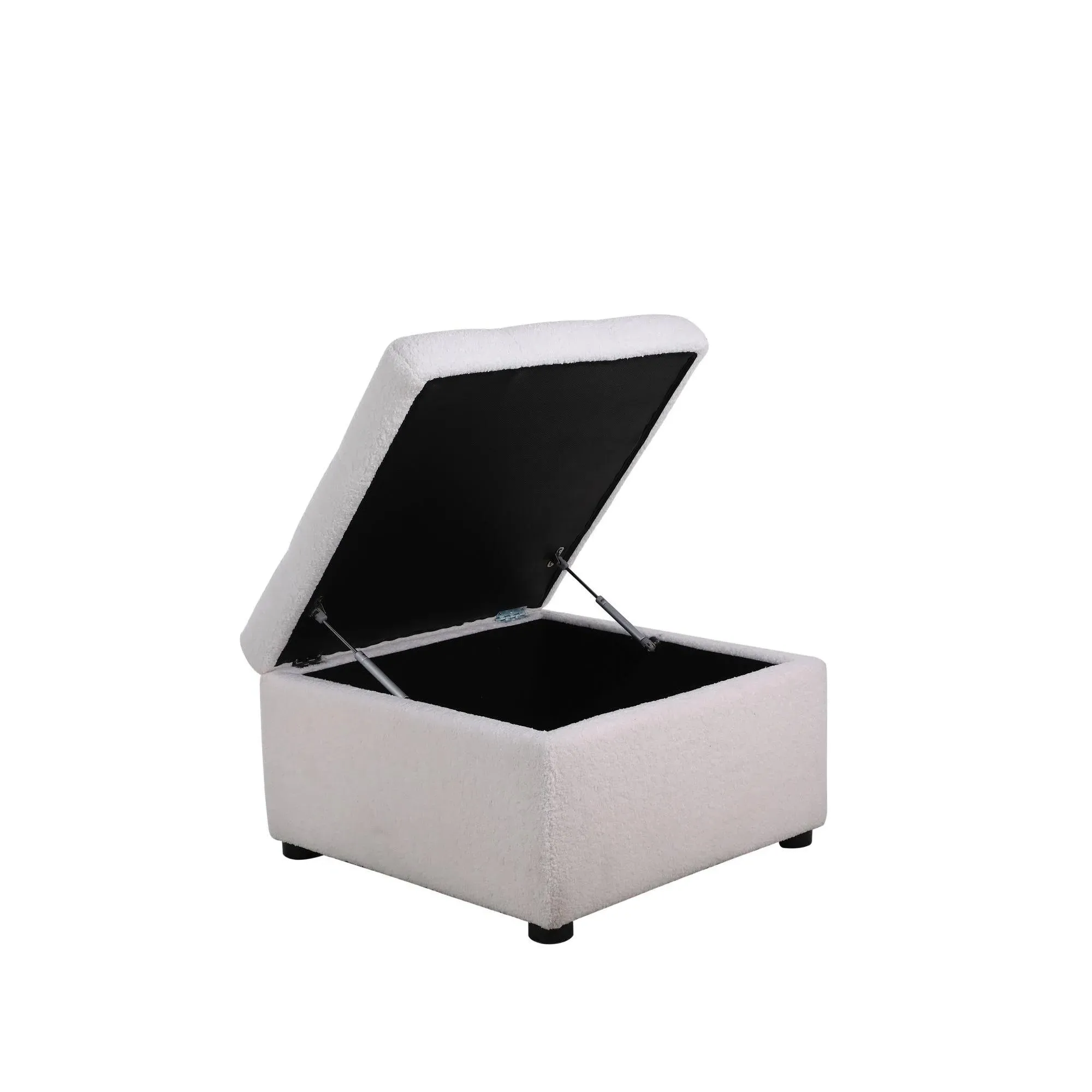 Milo Ottoman Storage Footstool - White, Boucle Fabric