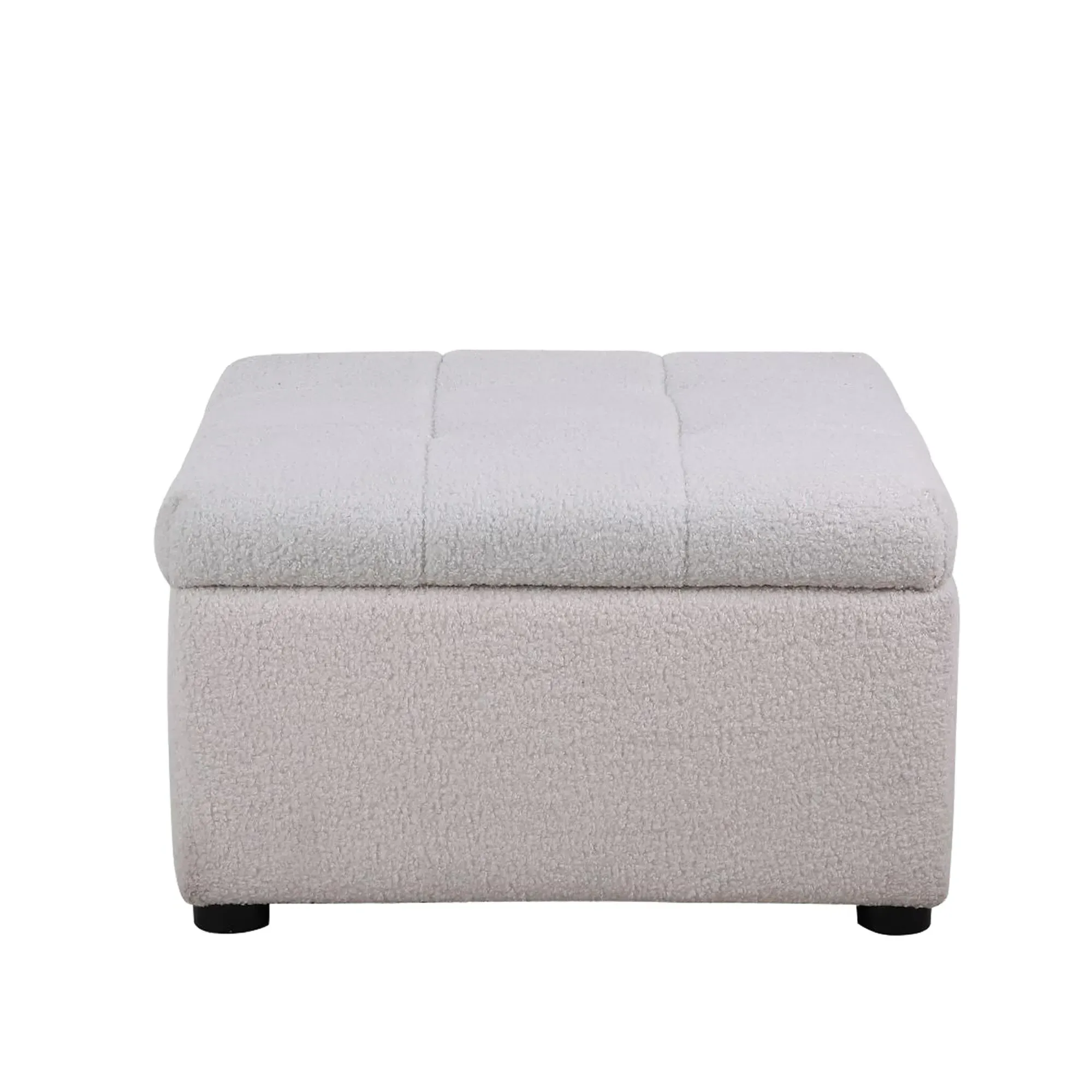 Milo Ottoman Storage Footstool - White, Boucle Fabric