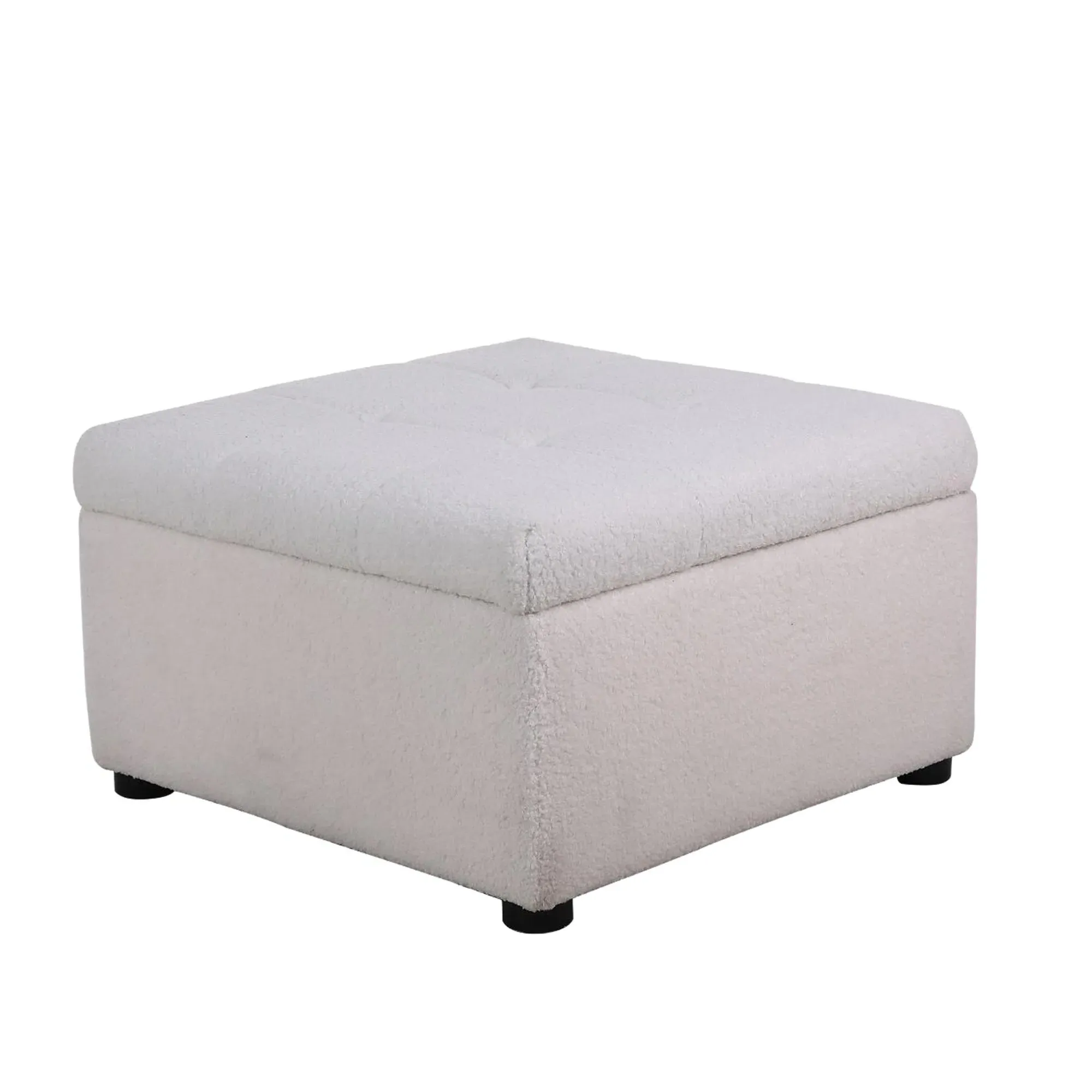 Milo Ottoman Storage Footstool - White, Boucle Fabric