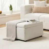 Milo Ottoman Storage Footstool - White, Boucle Fabric