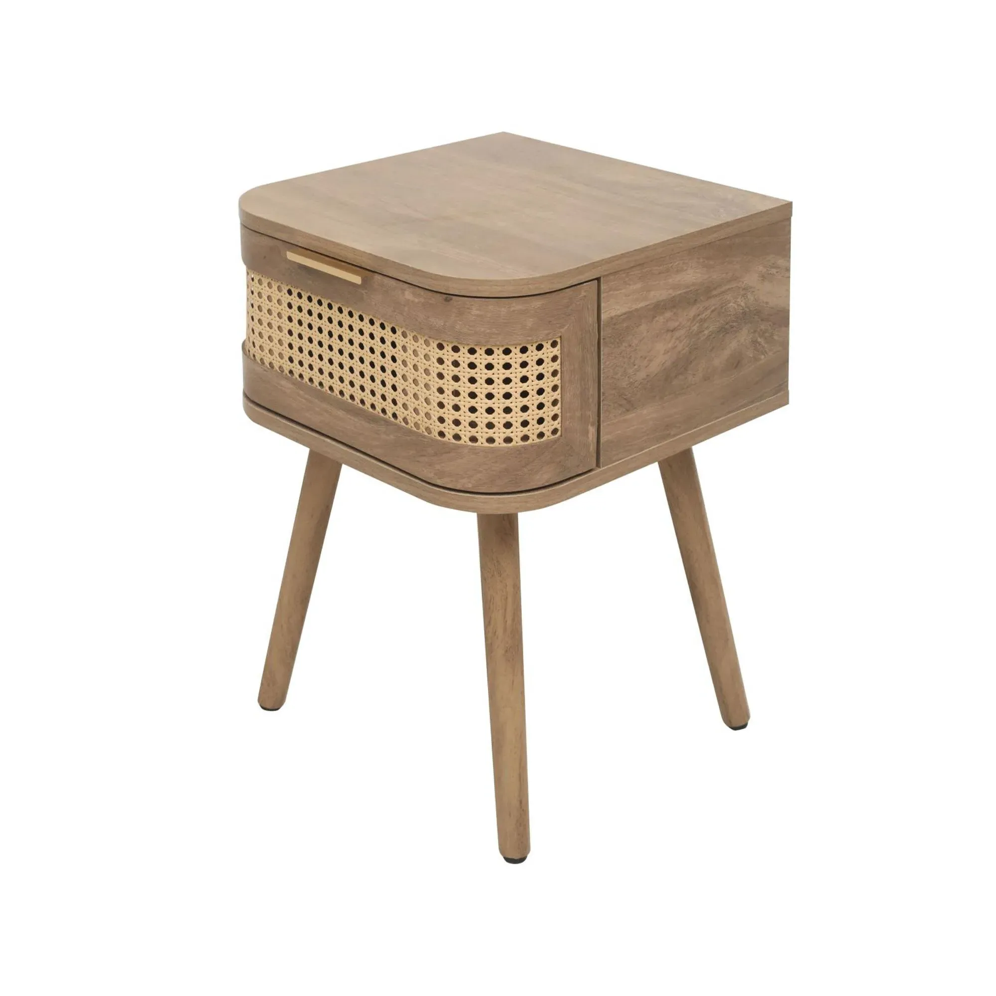 Noah Curved 1 Drawer Bedside Table - Natural, Oak
