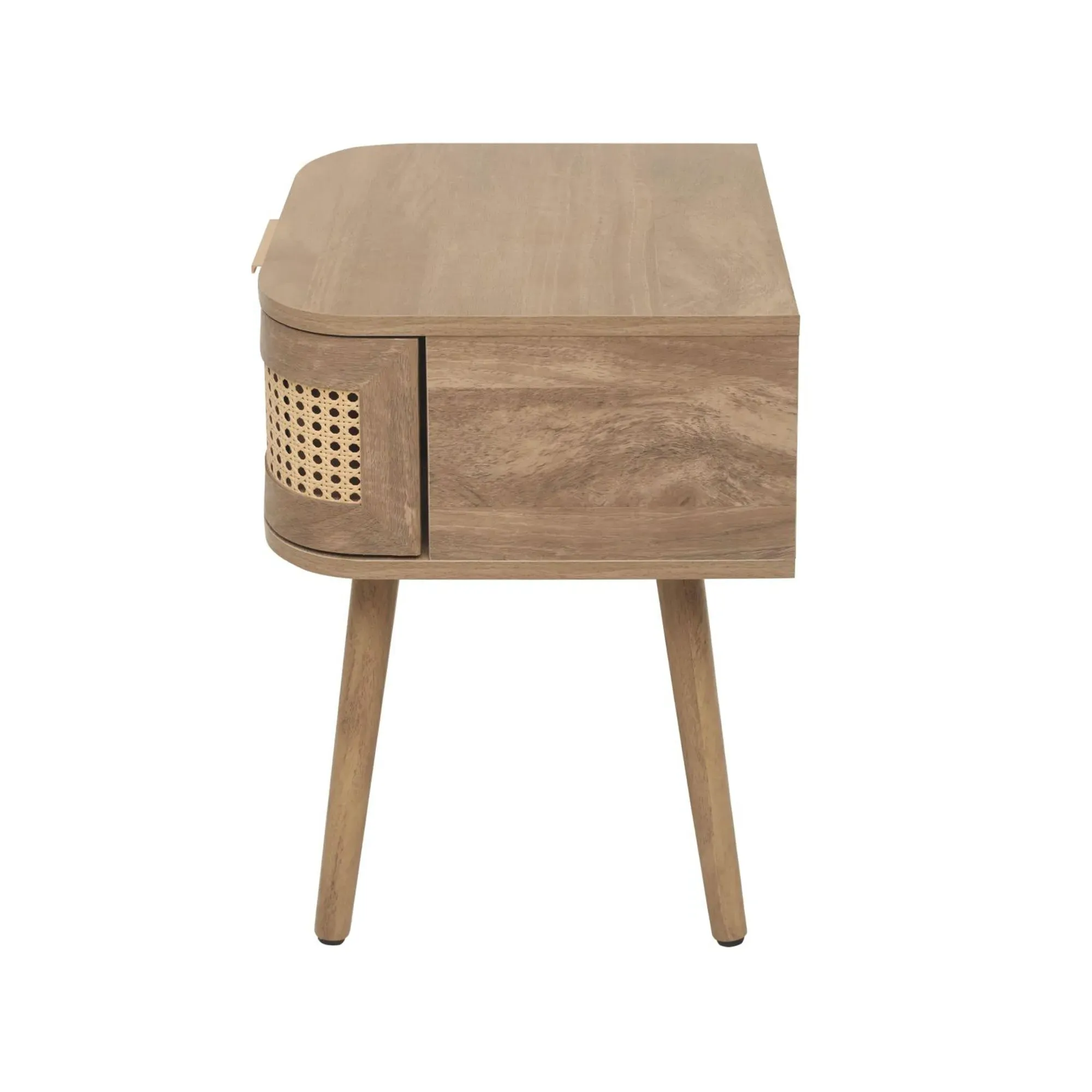 Noah Curved 1 Drawer Bedside Table - Natural, Oak