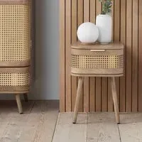 Noah Curved 1 Drawer Bedside Table - Natural, Oak