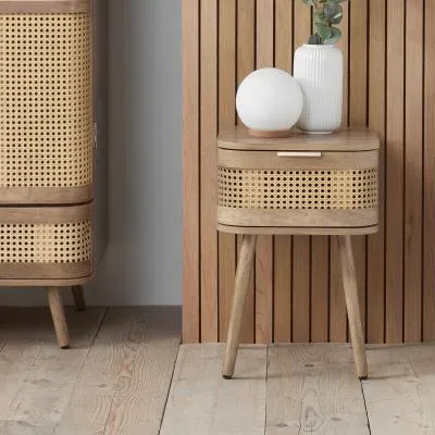 Noah Curved 1 Drawer Bedside Table - Natural, Oak image