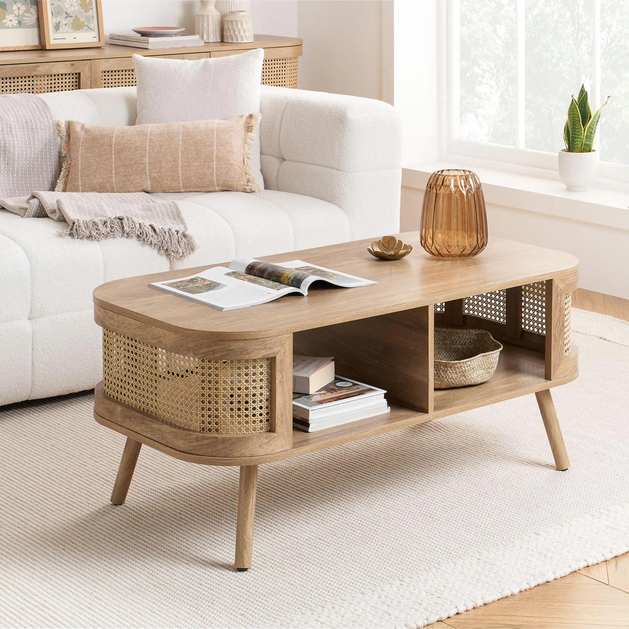 Noah Curved 110cm Coffee Table - Natural, Oak