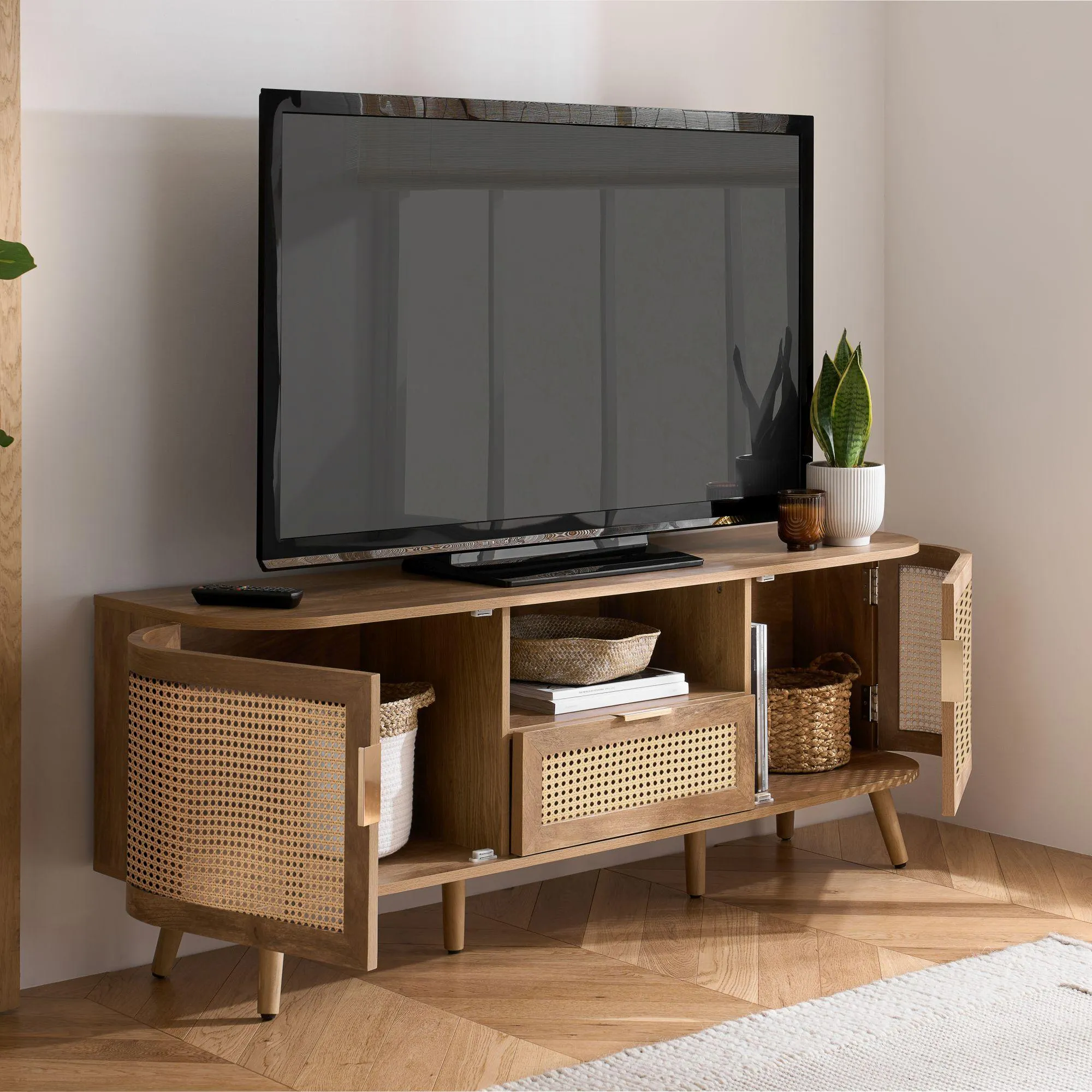 Noah Curved 150cm TV Unit - Natural, Oak