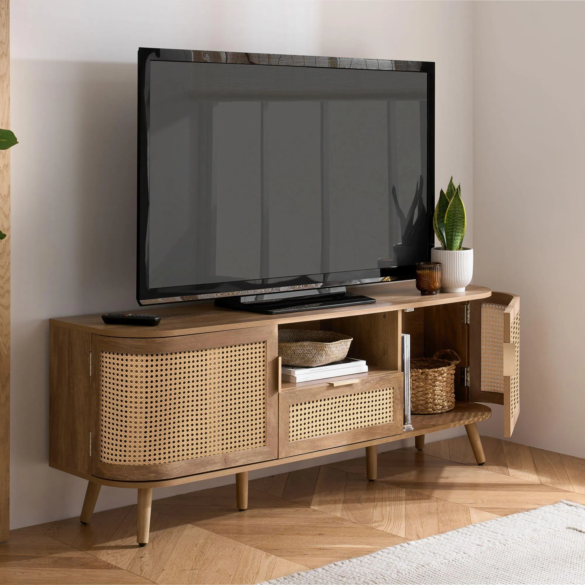 Noah Curved 150cm TV Unit - Natural, Oak