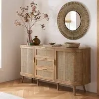 Noah Oak and Rattan Curved Medium Sideboard - Natural