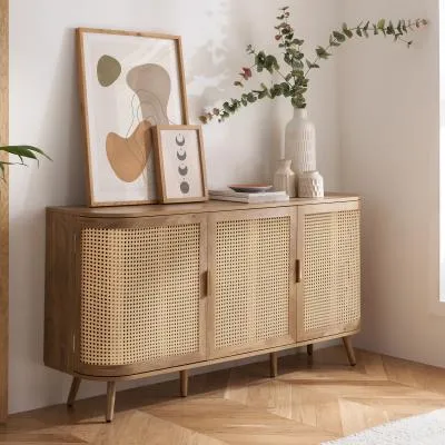 Noah Oak and Rattan Curved Medium Sideboard - Natural image