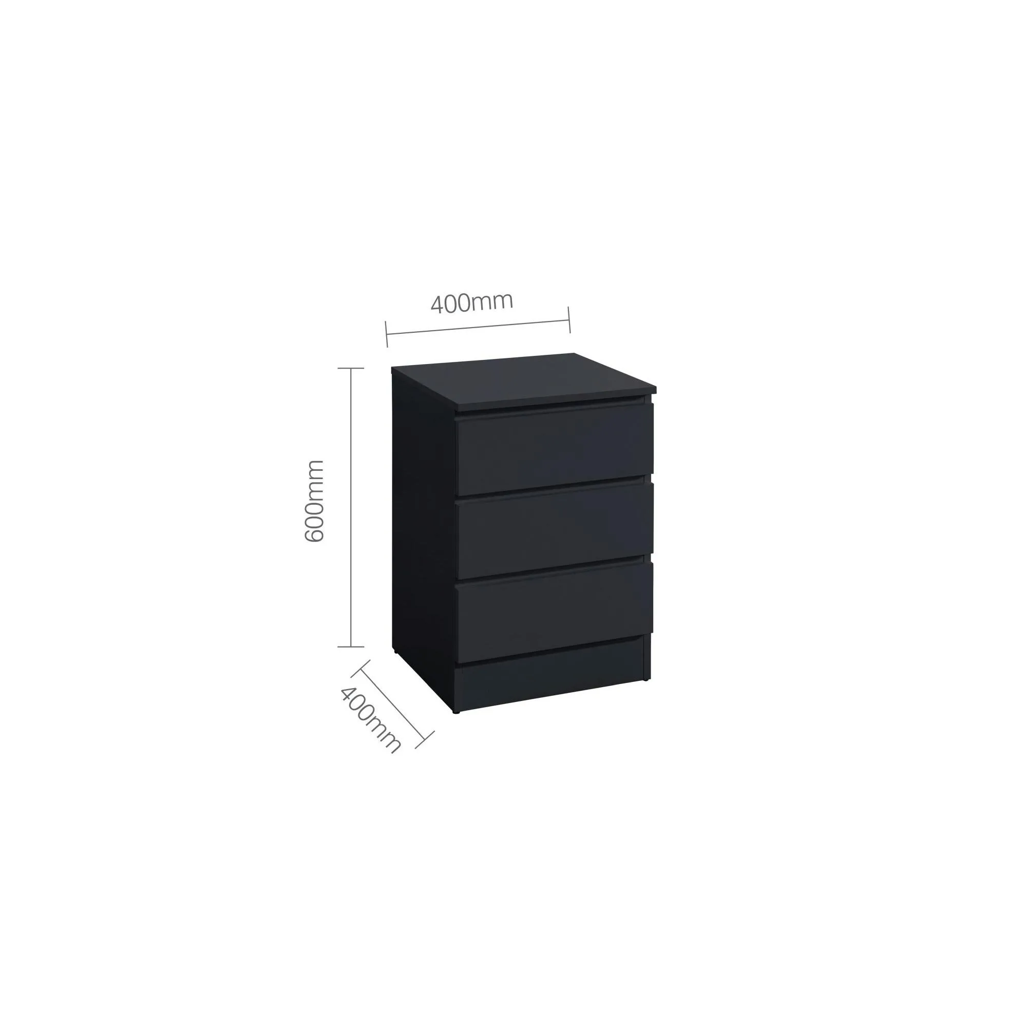 Oslo 3 Drawer Bedside Cabinet - Black