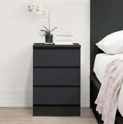 Oslo 3 Drawer Bedside Cabinet - Black image