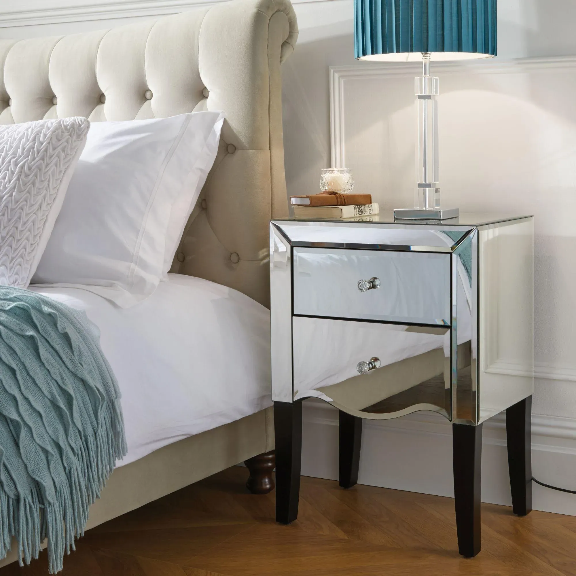 Palermo 2 Drawer Bedside Cabinet - Mirrored