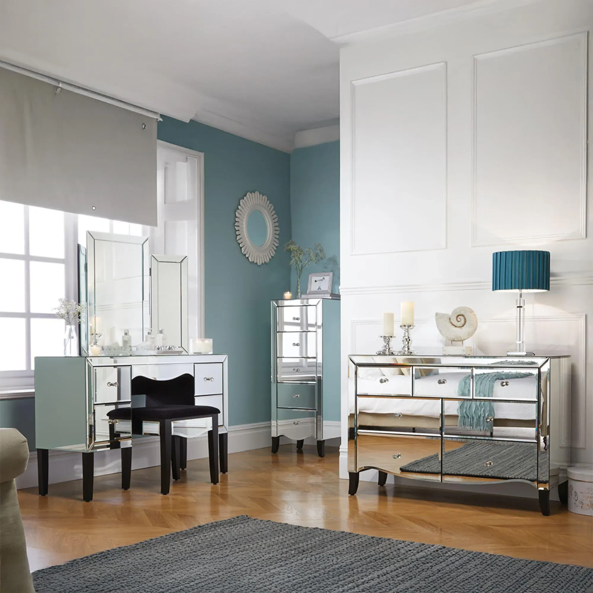 Palermo 4 Drawer Dressing Table - Mirrored